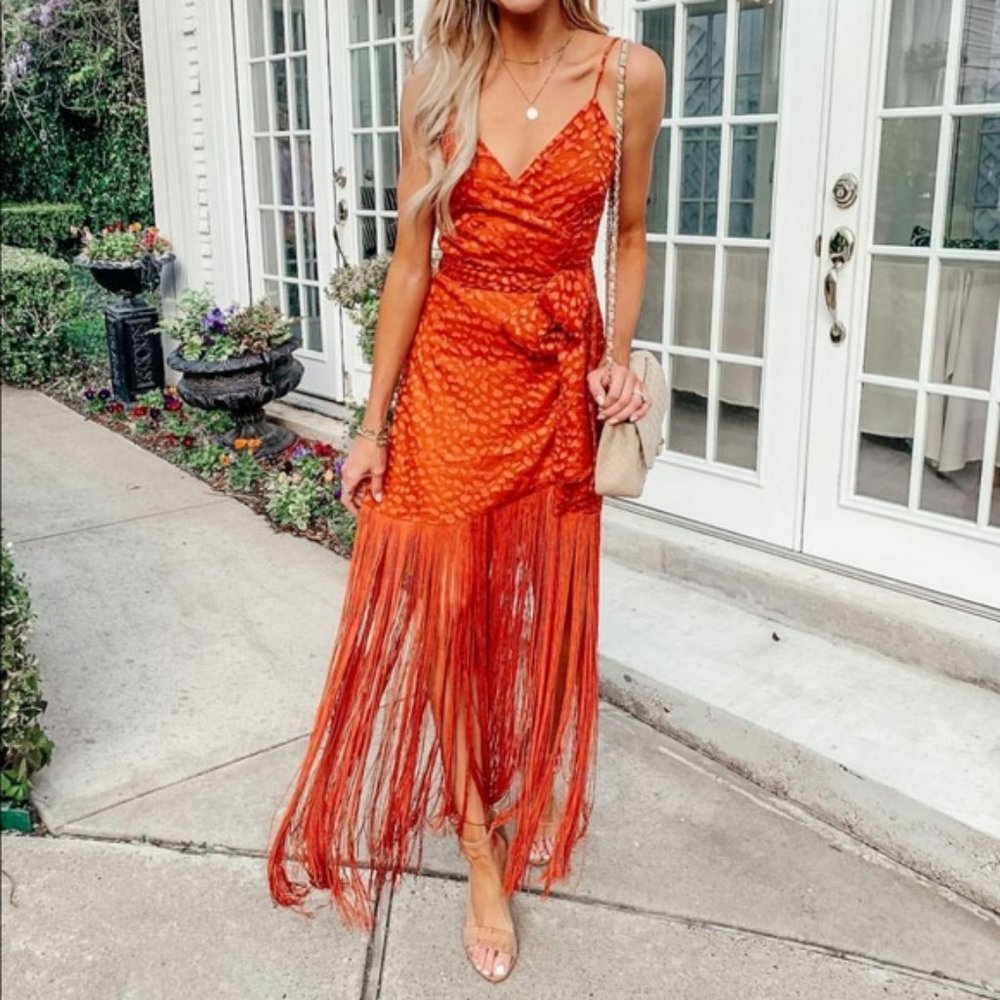 LPA Orange Fringe Wrap Dress - Size L